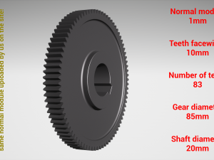 Cylindrical gear - paired - z83 m1 D85 d20 Modèles 3D en vedette