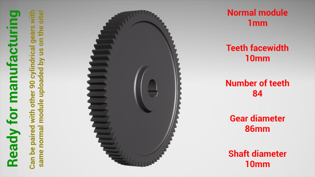 Cylindrical gear - paired - z84 m1 D86 d10 Model Cetak 3D .c4d .max .obj .3ds .fbx .stl .blend 