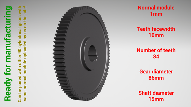 Cylindrical gear - paired - z84 m1 D86 d15 3D प्रिंट मॉडल .c4d .max .obj .3ds .fbx .stl .blend 