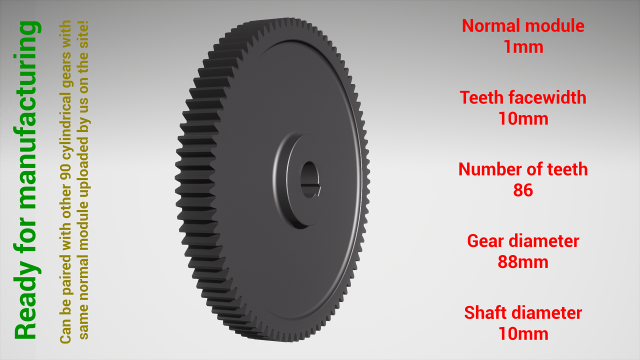 Cylindrical gear - paired - z86 m1 D88 d10 3D Принт Модель .c4d .max .obj .3ds .fbx .stl .blend 