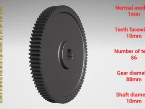 Cylindrical gear - paired - z86 m1 D88 d10 3D Print Model