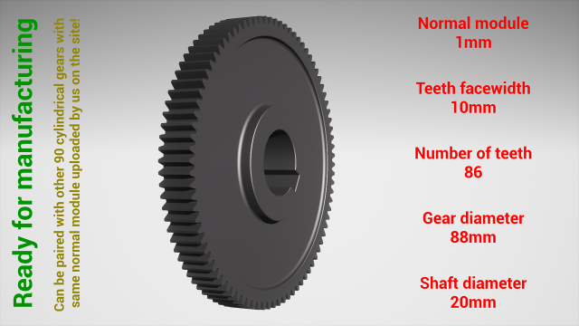 Cylindrical gear - paired - z86 m1 D88 d20 3D 프린트 모델 .c4d .max .obj .3ds .fbx .stl .blend 