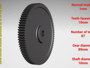 Cylindrical gear - paired - z87 m1 D89 d10 3D-printmodel