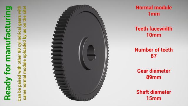Cylindrical gear - paired - z87 m1 D89 d15 3D-Druckmodell .c4d .max .obj .3ds .fbx .stl .blend 