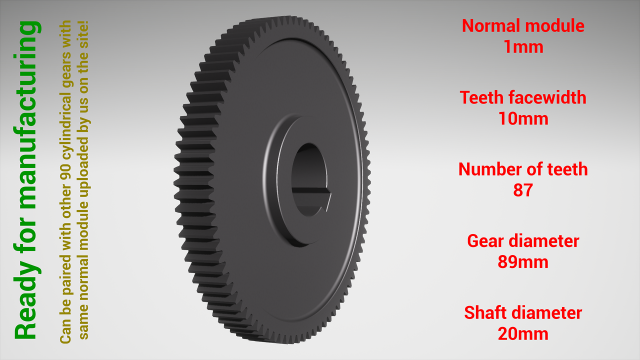 Cylindrical gear - paired - z87 m1 D89 d20 3D प्रिंट मॉडल .c4d .max .obj .3ds .fbx .stl .blend 