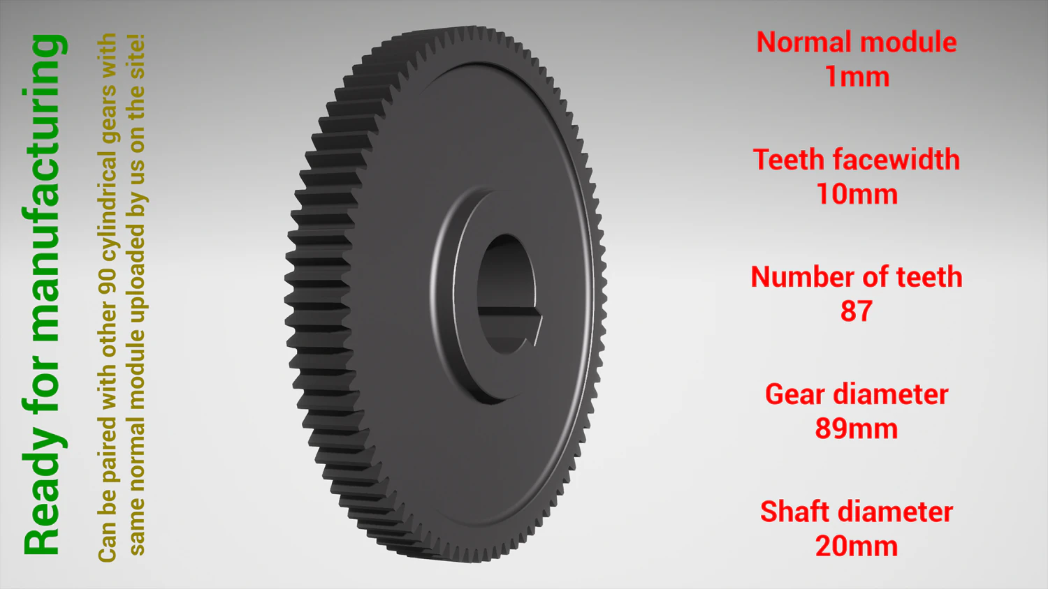 Cylindrical gear - paired - z87 m1 D89 d20 3D Print Model .c4d .max .obj .3ds .fbx .stl .blend 