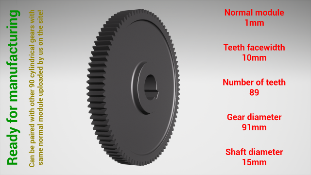 Cylindrical gear - paired - z89 m1 D91 d15 Modelo de impresión 3D .c4d .max .obj .3ds .fbx .stl .blend 