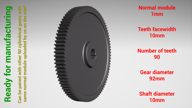 Cylindrical gear - paired - z90 m1 D92 d10 Modèles 3D en vedette .c4d .max .obj .3ds .fbx .stl .blend 