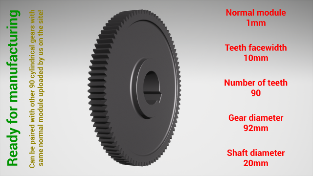 Cylindrical gear - paired - z90 m1 D92 d20 Modello di stampa 3D .c4d .max .obj .3ds .fbx .stl .blend 