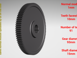 Cylindrical gear - paired - z91 m1 D93 d15 Modèles 3D en vedette