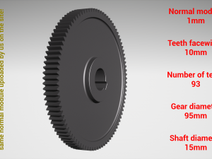 Cylindrical gear - paired - z93 m1 D95 d15 3D-printmodel