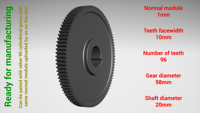 Cylindrical gear - paired - z96 m1 D98 d20 3D 打印模型 .c4d .max .obj .3ds .fbx .stl .blend 