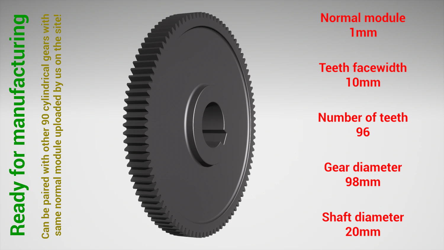 Cylindrical gear - paired - z96 m1 D98 d20 3D Print Model .c4d .max .obj .3ds .fbx .stl .blend 