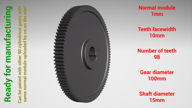 Cylindrical gear - paired - z98 m1 D100 d15 3D प्रिंट मॉडल .c4d .max .obj .3ds .fbx .stl .blend 