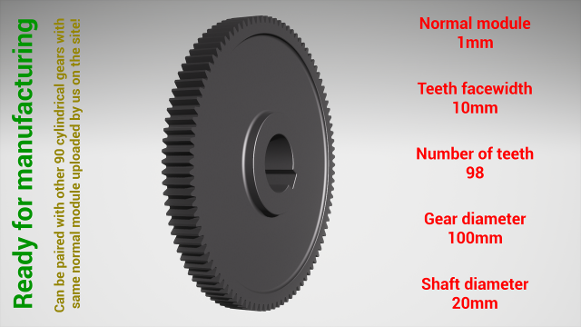 Cylindrical gear - paired - z98 m1 D100 d20 3D 프린트 모델 .c4d .max .obj .3ds .fbx .stl .blend 