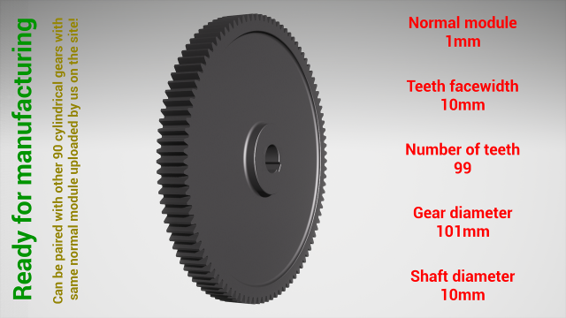 Cylindrical gear - paired - z99 m1 D101 d10 Model do druku 3D .c4d .max .obj .3ds .fbx .stl .blend 