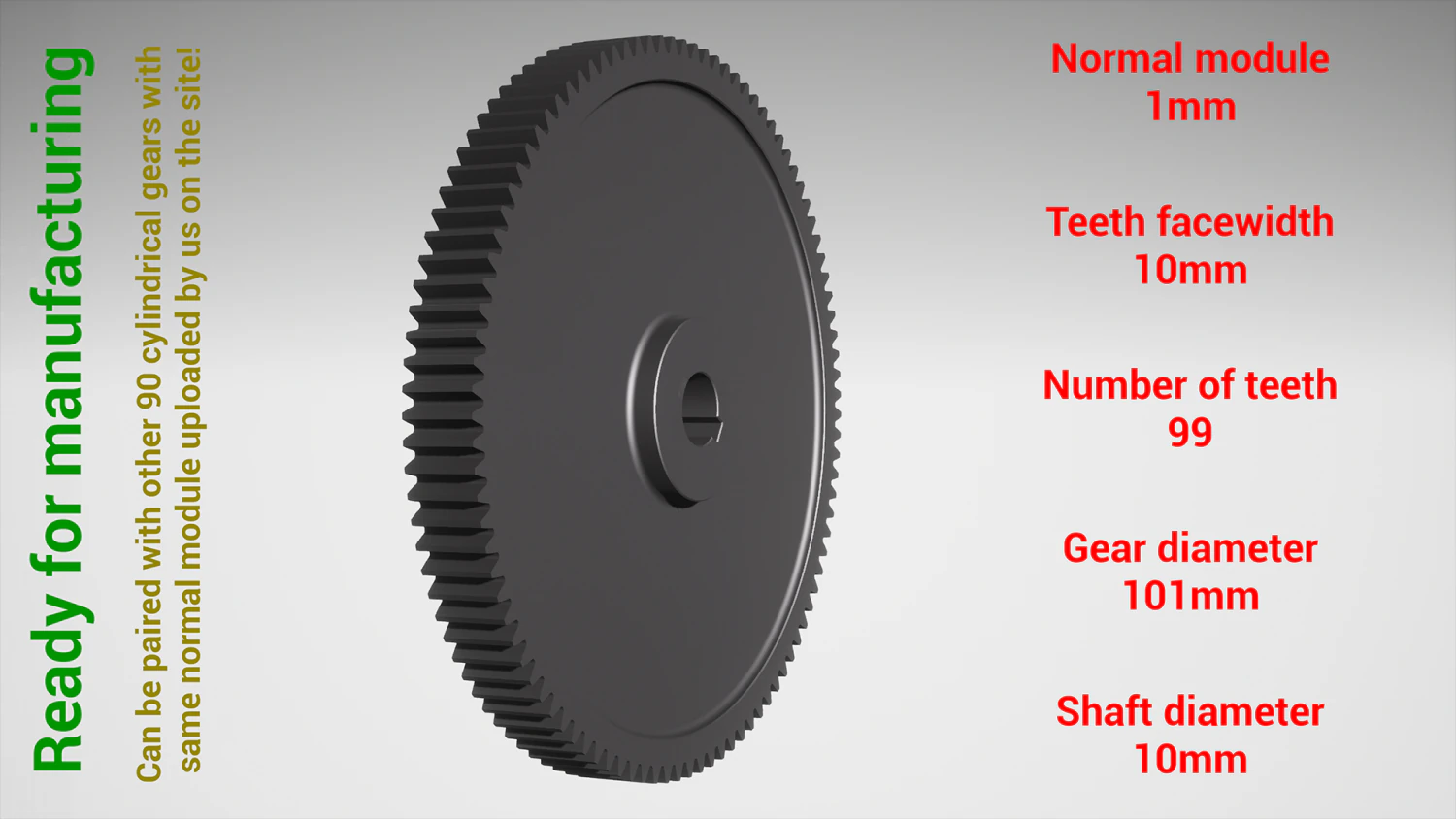 Cylindrical gear - paired - z99 m1 D101 d10 3D Print Model .c4d .max .obj .3ds .fbx .stl .blend 