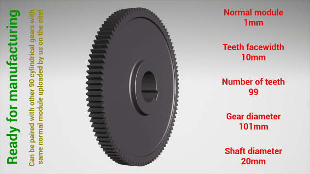 Cylindrical gear - paired - z99 m1 D101 d20 3D Print Model .c4d .max .obj .3ds .fbx .stl .blend 