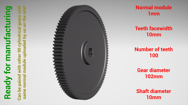 Cylindrical gear - paired - z100 m1 D102 d10 Modello di stampa 3D .c4d .max .obj .3ds .fbx .stl .blend 