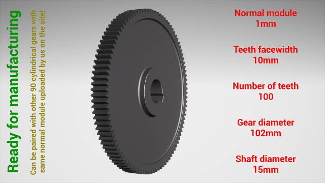 Cylindrical gear - paired - z100 m1 D102 d15 3D Print Model .c4d .max .obj .3ds .fbx .stl .blend