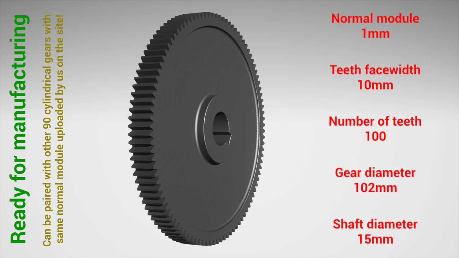 Cylindrical gear - paired - z100 m1 D102 d15 3D Print Model .c4d .max .obj .3ds .fbx .stl .blend 