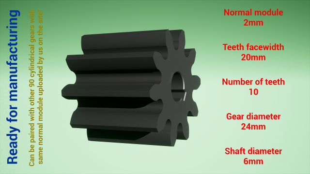 Cylindrical gear - paired - z10 m2 D24 d6 Model do druku 3D .c4d .max .obj .3ds .fbx .stl .blend 