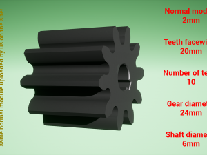 Cylindrical gear - paired - z10 m2 D24 d6 3D Print Model
