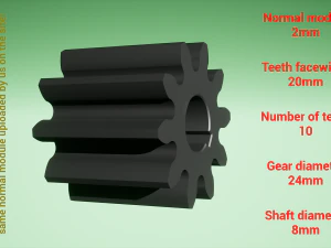 円筒歯車 - ペア - z10 m2 D24 d8 3Dプリントモデル