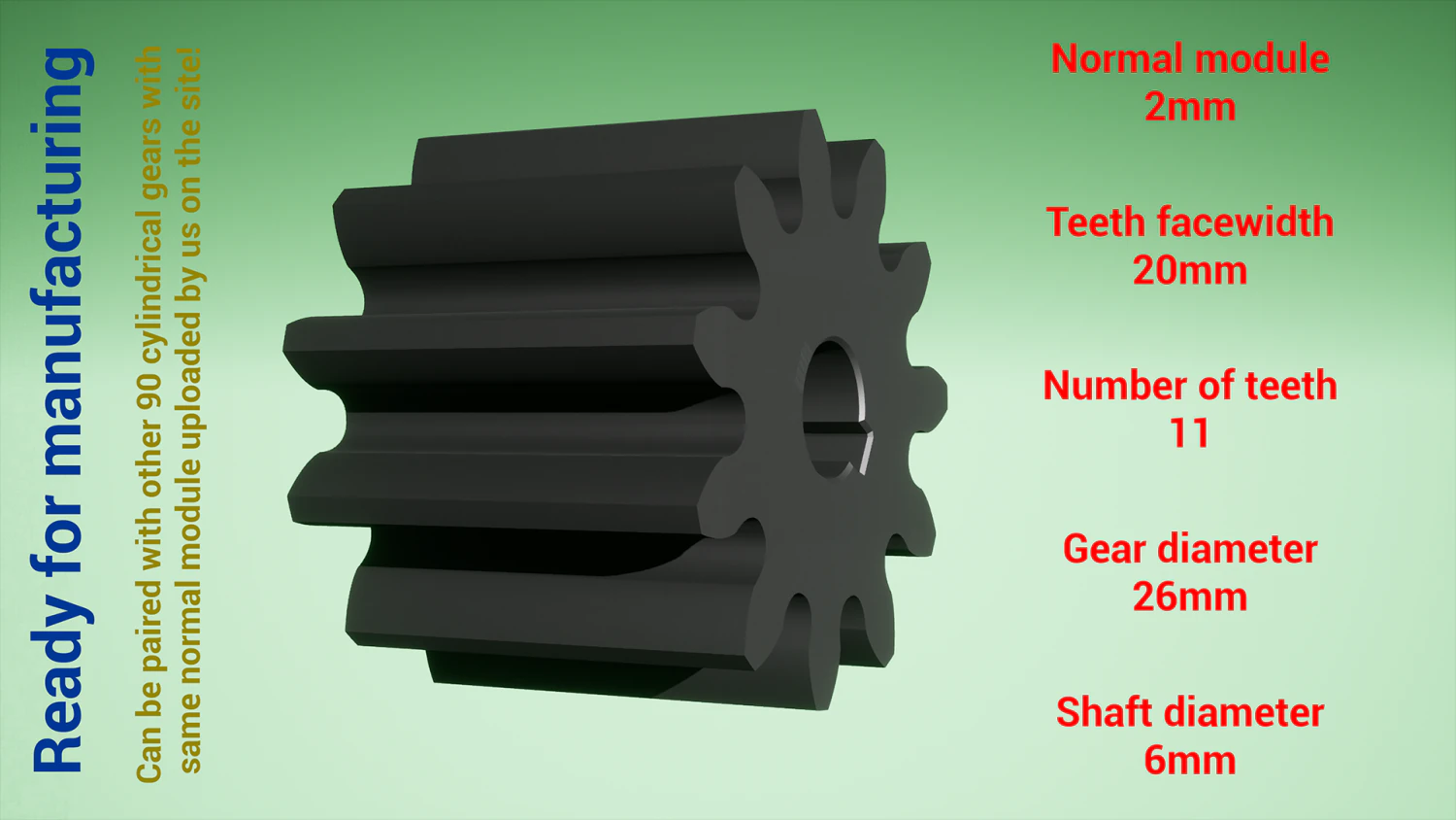 Cylindrical gear - paired - z11 m2 D26 d6 3D Print Model .c4d .max .obj .3ds .fbx .stl .blend 