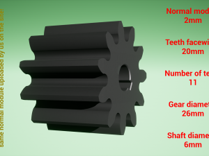 Cylindrical gear - paired - z11 m2 D26 d6 3Dプリントモデル