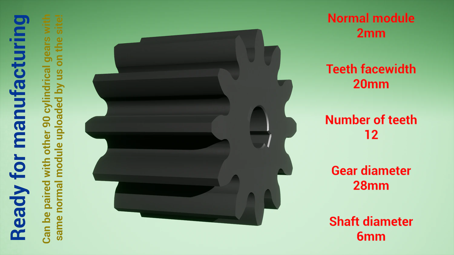 Cylindrical gear - paired - z12 m2 D28 d6 3D Print Model .c4d .max .obj .3ds .fbx .stl .blend