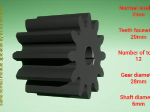 Engrenage cylindrique - jumelé - z12 m2 D28 d6 Modèles 3D en vedette