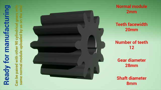 Cylindrical gear - paired - z12 m2 D28 d8 3D प्रिंट मॉडल .c4d .max .obj .3ds .fbx .stl .blend 