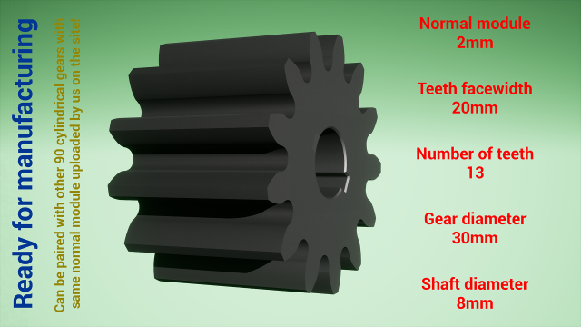 Cylindrical gear - paired - z13 m2 D30 d8 Model Cetak 3D .c4d .max .obj .3ds .fbx .stl .blend 
