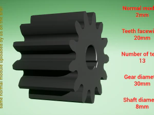 Cylindrical gear - paired - z13 m2 D30 d8 3D Print Model