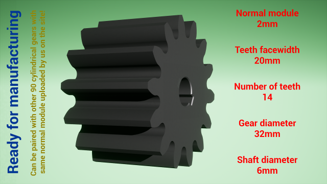 Cylindrical gear - paired - z14 m2 D32 d6 3D Принт Модель .c4d .max .obj .3ds .fbx .stl .blend 
