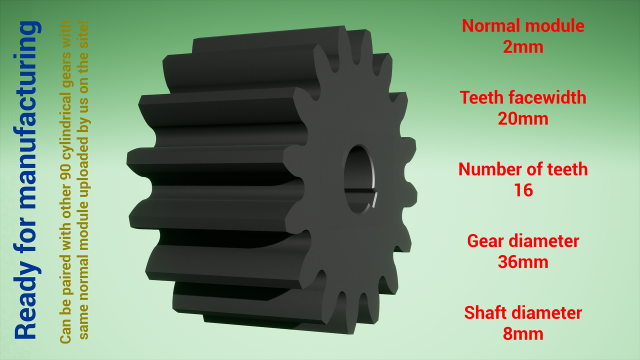 Cylindrical gear - paired - z16 m2 D36 d8 Model do druku 3D .c4d .max .obj .3ds .fbx .stl .blend 