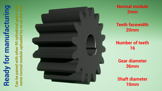 Cylindrical gear - paired - z16 m2 D36 d10 3D-printmodel .c4d .max .obj .3ds .fbx .stl .blend 