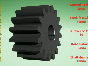 Engrenage cylindrique - jumel&eacute; - z16 m2 D36 d10 Modèles 3D en vedette