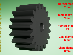 Cylindrical gear - paired - z19 m2 D42 d8 3Dプリントモデル