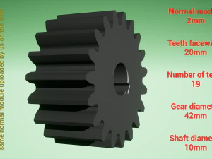 Cylindrical gear - paired - z19 m2 D42 d10 3D Print Model