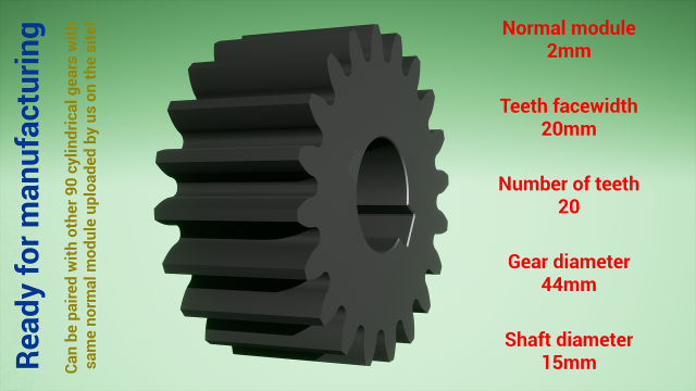 Cylindrical gear - paired - z20 m2 D44 d15 Modèles 3D en vedette .c4d .max .obj .3ds .fbx .stl .blend 