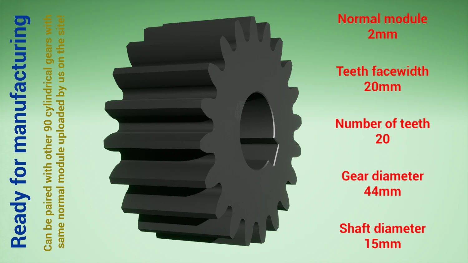 Cylindrical gear - paired - z20 m2 D44 d15 3D Print Model .c4d .max .obj .3ds .fbx .stl .blend 
