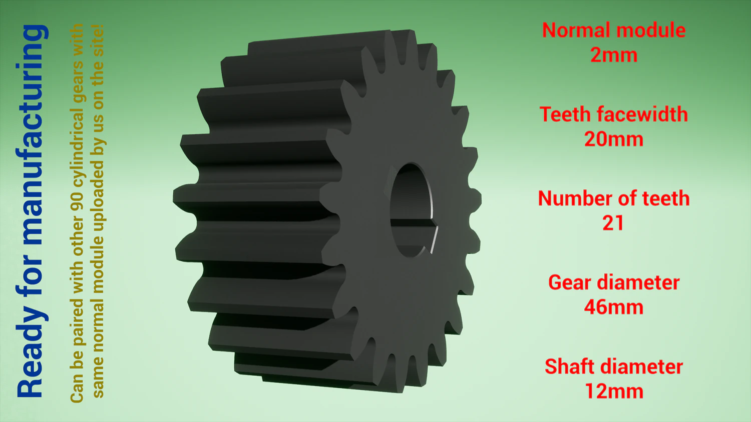 Cylindrical gear - paired - z21 m2 D46 d12 3D Print Model .c4d .max .obj .3ds .fbx .stl .blend 