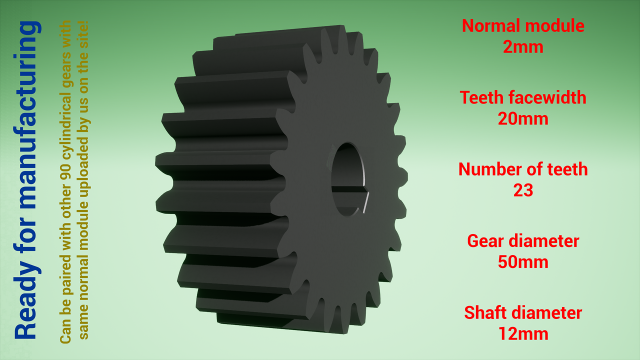 Cylindrical gear - paired - z23 m2 D50 d12 3D Print Model .c4d .max .obj .3ds .fbx .stl .blend 