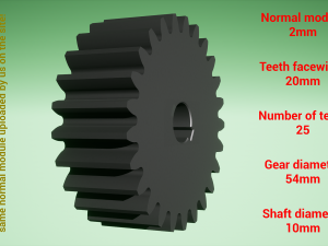 Cylindrical gear - paired - z25 m2 D54 d10 3D-printmodel