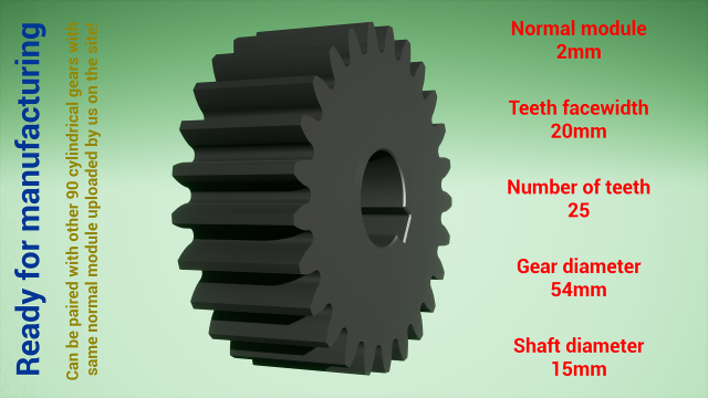 Cylindrical gear - paired - z25 m2 D54 d15 3D Baskı Modeli .c4d .max .obj .3ds .fbx .stl .blend 