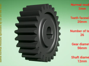 Cylindrical gear - paired - z26 m2 D56 d12 3D Print Model