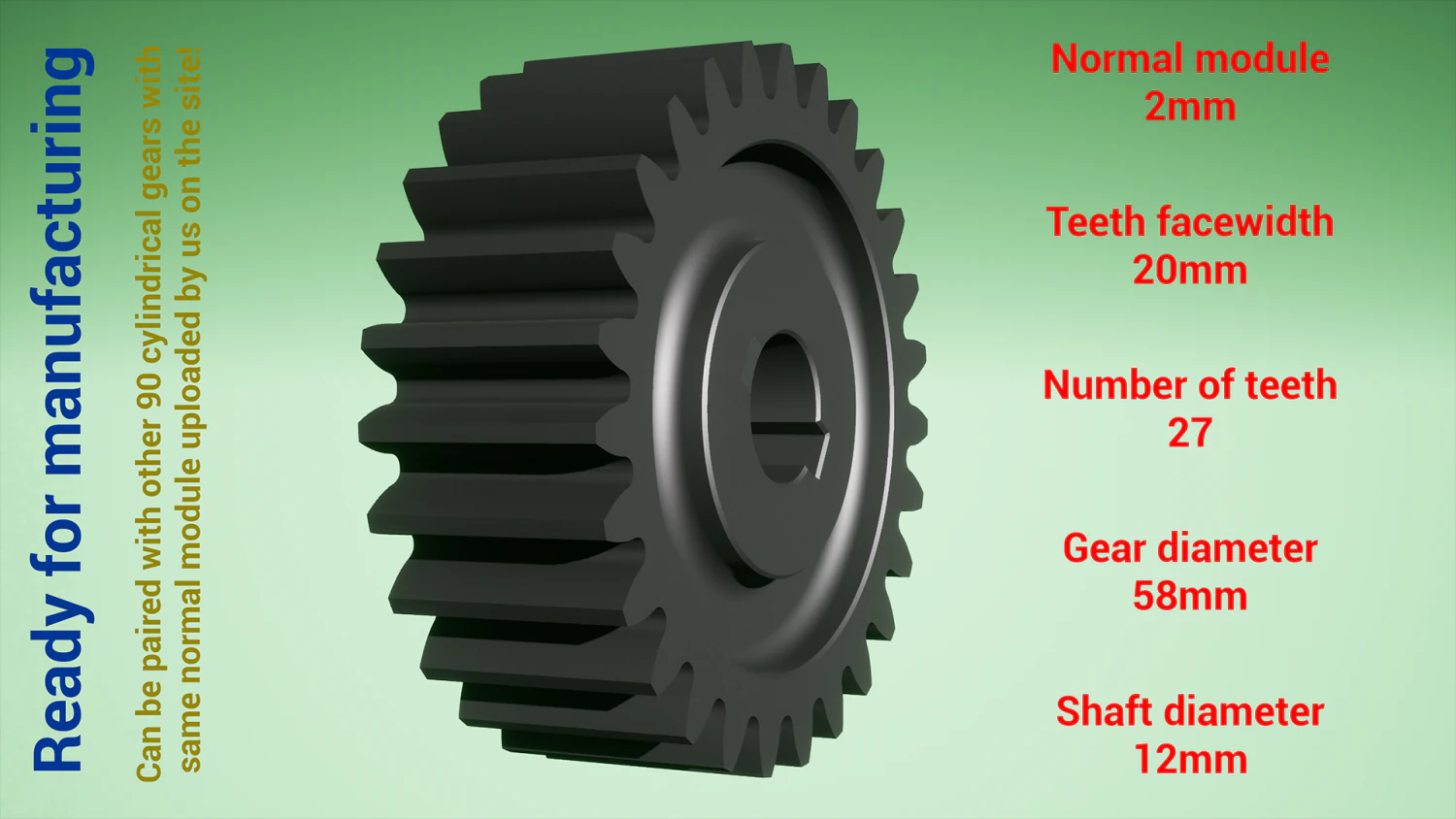 Cylindrical gear - paired - z27 m2 D58 d12 3D Print Model .c4d .max .obj .3ds .fbx .stl .blend 