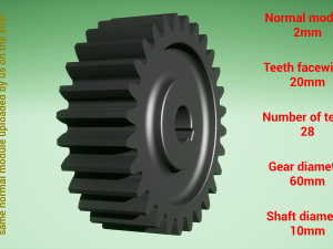 Cylindrical gear - paired - z28 m2 D60 d10 3Dプリントモデル